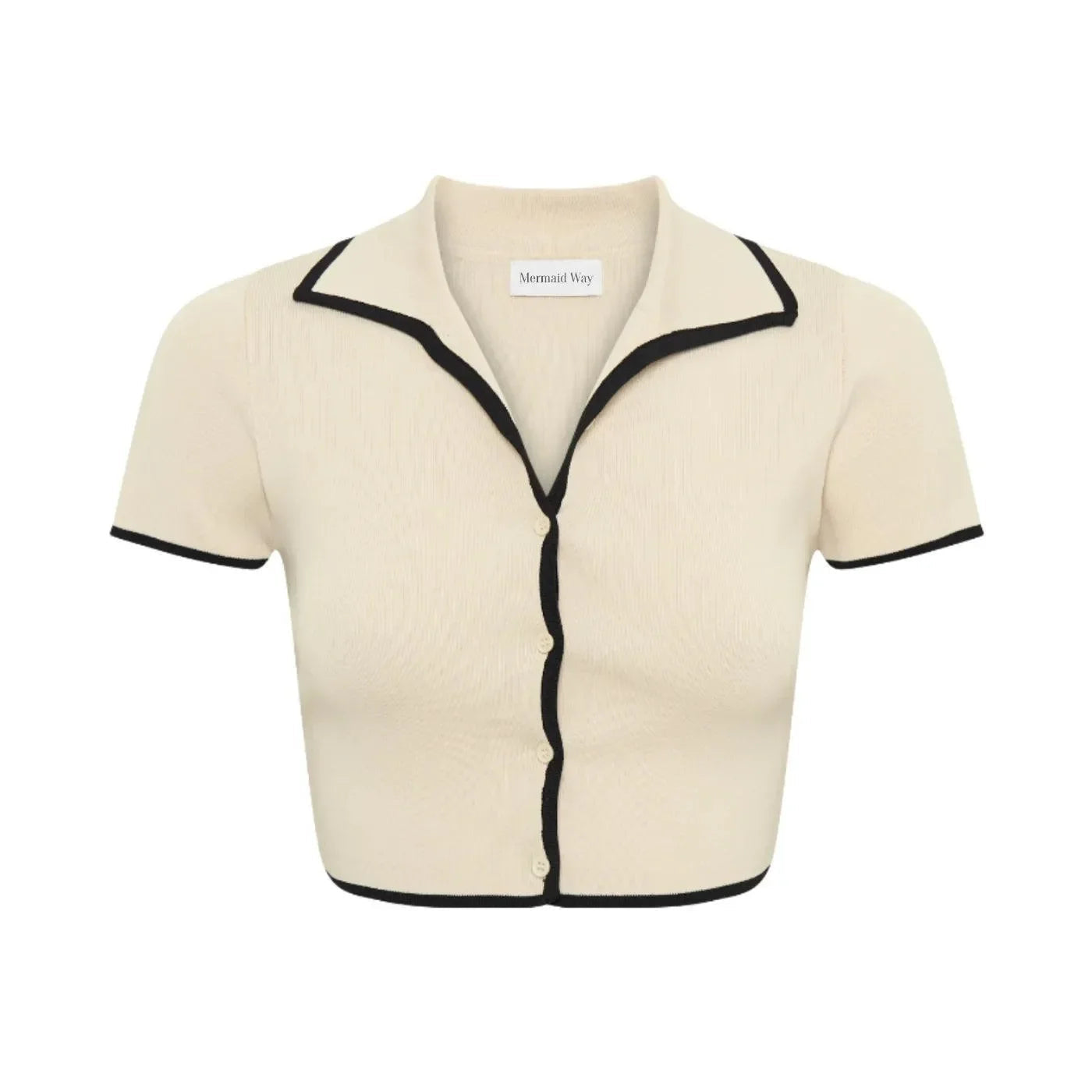 Fashion District Ivory Contrast Trim Knit Polo Top Mini Skirt Set