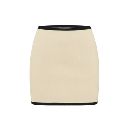 Fashion District Ivory Contrast Trim Knit Polo Top Mini Skirt Set